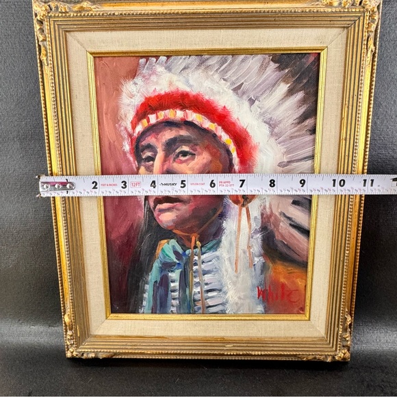 Original Oil Painting On Canvas Board NATIVE AMERICAN CHIEF by Gary White - Picture 5 of 9